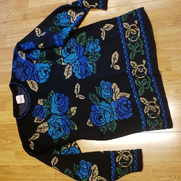 Vintage Sweaters - Vintage metallic floral tunic sweater sz large
